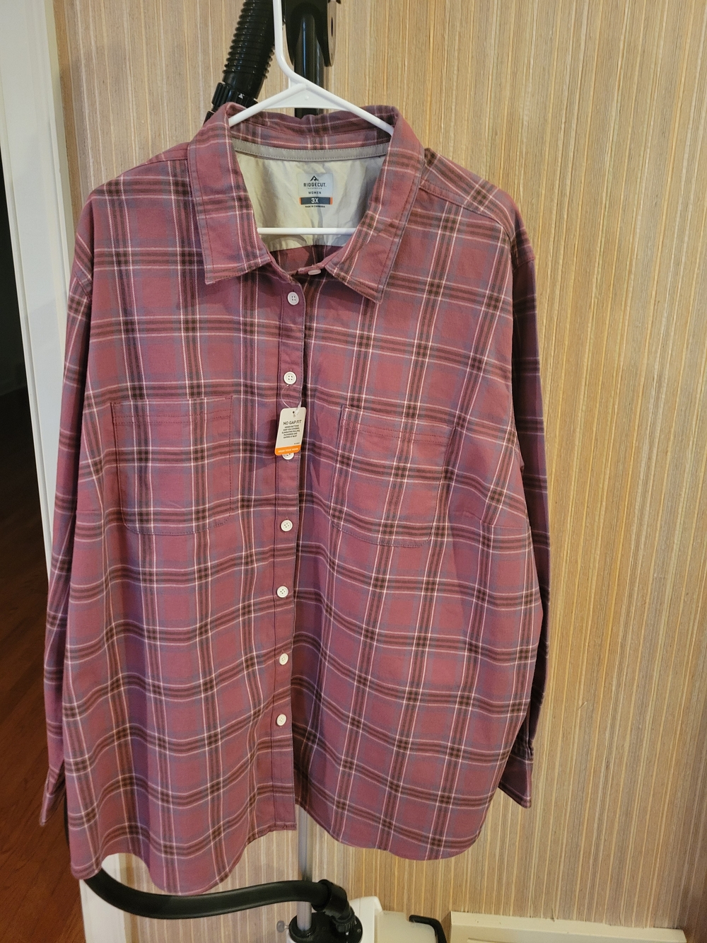 Ridgecut Toughwear Women's Mauve Plaid Flannel Button-Down Shirt No Gap NWT 3X